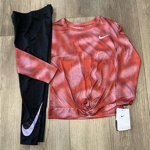 Nike Girls Drifit Knot Top & Leggings Set, New, Sizes 4, 6, 6x